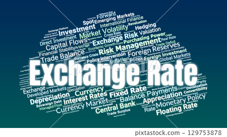 Exchange Rate Word Cloud. Key Terms On Currency Valuation, Monetary Policy, Inflation, Capital Flows, And Global Financial Stability. Exchange Rate Word Cloud. Key Terms On Currency Valuation, Monetary Policy, Inflation, Capital Flows, And Global Financial Stability. 129753878