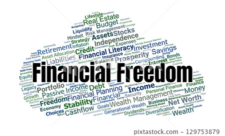 Financial Freedom Word Cloud. Key Concepts On Wealth, Independence, Money, Investments, Planning, And Personal Finance For Long Term Security And Prosperity. Financial Freedom Word Cloud. Key Concepts On Wealth, Independence, Money, Investments, Planning, And Personal Finance For Long Term Security And Prosperity. 129753879