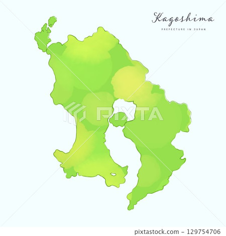 鹿兒島縣水彩地圖。日本47個都道府縣地圖系列的一部分。 129754706
