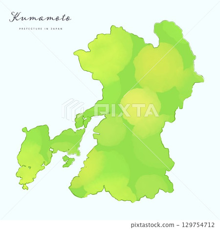 熊本縣水彩地圖。日本47個都道府縣地圖系列的一部分。 129754712