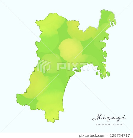 Watercolor map of Miyagi Prefecture. Part of the Japan 47 Prefectures Map Series. 129754717