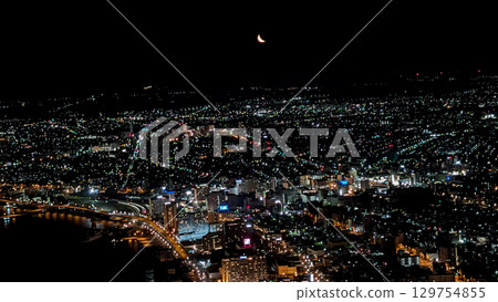 Hakodate night view with a crescent moon 1 Hakodate night view with a crescent moon 1 129754855