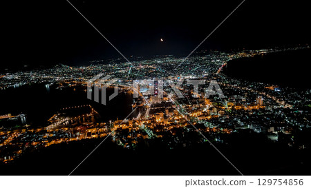 Hakodate night view with a crescent moon 2 Hakodate night view with a crescent moon 2 129754856