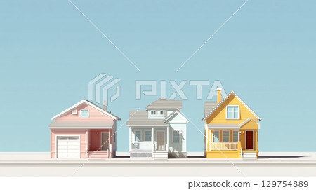 房屋的簡單 3D 插圖,藍色背景 房屋的簡單 3D 插圖,藍色背景 129754889