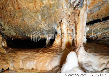 A mysterious and fantastic underground world where dripping water creates a limestone cave A mysterious and fantastic underground world where dripping water creates a limestone cave 129754904