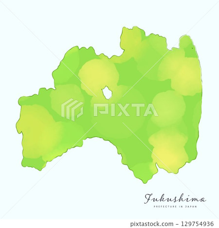 Watercolor map of Fukushima Prefecture. Part of the Japan 47 Prefectures Map Series. 129754936
