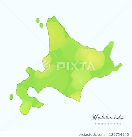 北海道水彩地圖。日本47個都道府縣的地圖系列。 129754940