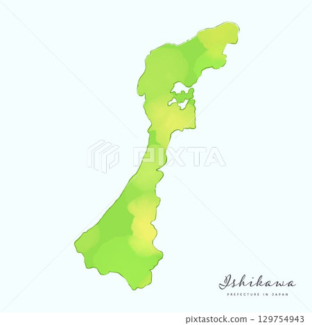 Watercolor map of Ishikawa Prefecture. Part of the Japan 47 Prefectures Map Series. Watercolor map of Ishikawa Prefecture. Part of the Japan 47 Prefectures Map Series. 129754943