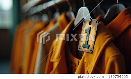 Vintage Soviet Coat Check Tag on Wooden Hanger - School Memories Macro Shot 129754995