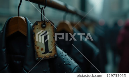 Old Worn-Out Coat Tag with Raindrops, Moody School Nostalgia Old Worn-Out Coat Tag with Raindrops, Moody School Nostalgia 129755035