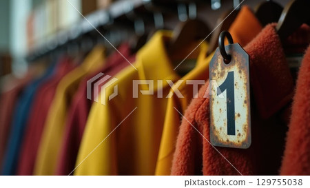 Vintage Soviet Coat Check Tag on Wooden Hanger - School Memories Macro Shot 129755038