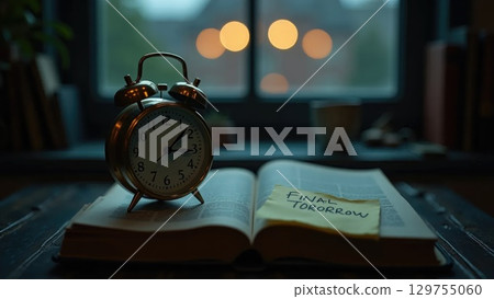 University Stress: Antique Alarm Clock on Calculus Book with Final Exam Note University Stress: Antique Alarm Clock on Calculus Book with Final Exam Note 129755060