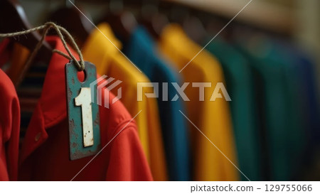 Vintage Soviet Coat Check Tag on Wooden Hanger - School Memories Macro Shot 129755066