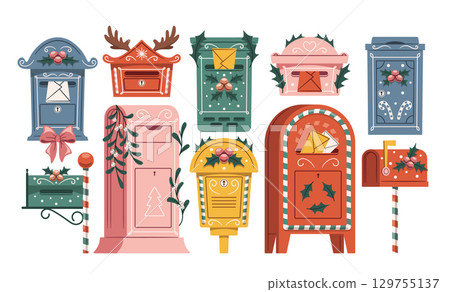 Christmas mailboxes decorated with traditional ornaments to delivery greeting card, wish list Christmas mailboxes decorated with traditional ornaments to delivery greeting card, wish list 129755137