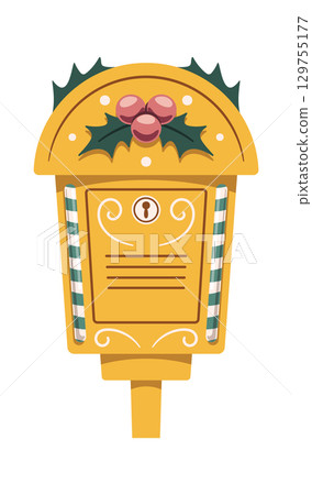Yellow Christmas holiday postal box Yellow Christmas holiday postal box 129755177