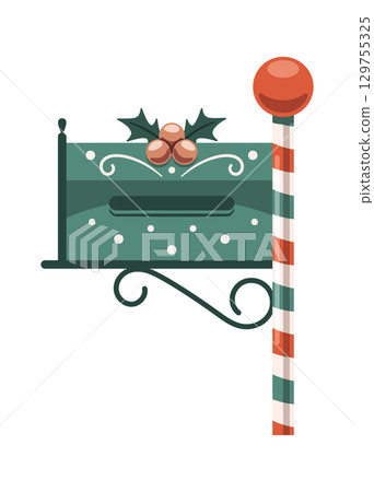 Christmas mailbox pole festive decorated Christmas mailbox pole festive decorated 129755325