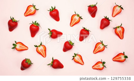 Fresh Strawberry Pattern on Colorful Backgrounds 129755338