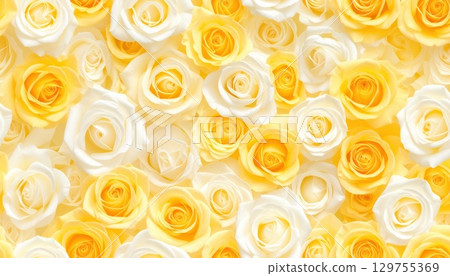 [AI image] Yellow and white roses covering the entire field 129755369