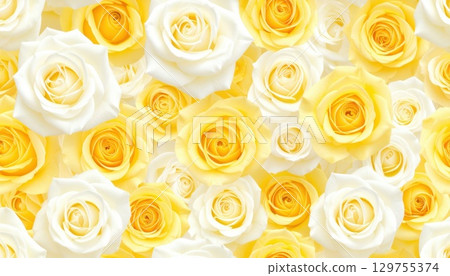 [AI 影像] 黃色和白色的玫瑰覆蓋了整個田野 129755374