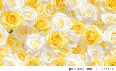 [AI 影像] 黃色和白色的玫瑰覆蓋了整個田野 129755375