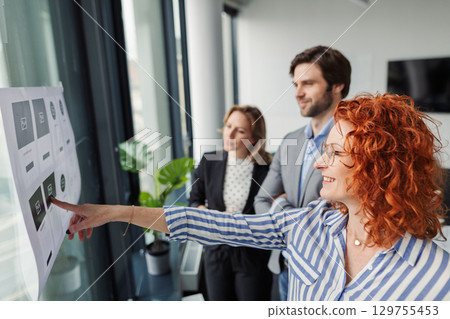 Business team reviewing project data, analysis financial situation. Business team reviewing project data, analysis financial situation. 129755453