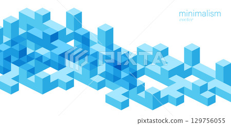 Background of cubes and squares.Isometric abstraction.Geometric lines.Vector illustration. 129756055