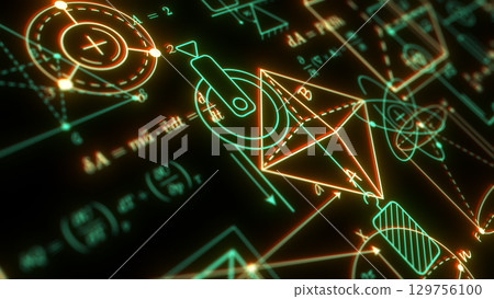 Technological scientific research.Physics and mathematics. School background.illustration. Technological scientific research.Physics and mathematics. School background.illustration. 129756100