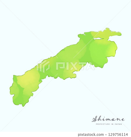 島根縣水彩地圖。日本47個都道府縣地圖系列的一部分。 129756114