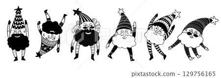 Cheerful funny Christmas gnomes set. The concept of Christmas, New Year. hand-drawn illustration 129756165