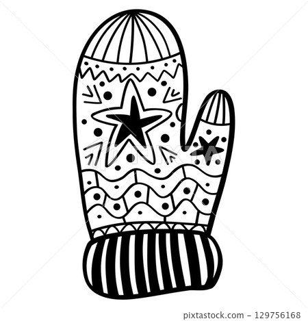Funny Christmas mitten. Christmas, New year concept. Hand drawn illustration 129756168