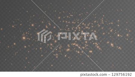Gold glitter light background. Star particle bg. Magic dust. Christmas golden confetti. Glow shine bokeh particle. Winter holiday. Celebration banner. Luxury party. Vector illustration Gold glitter light background. Star particle bg. Magic dust. Christmas golden confetti. Glow shine bokeh particle. Winter holiday. Celebration banner. Luxury party. Vector illustration 129756192
