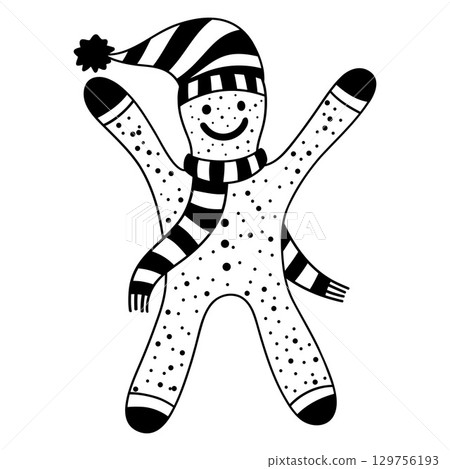 Funny Christmas ginger man. Christmas, New year concept. Hand drawn illustration 129756193