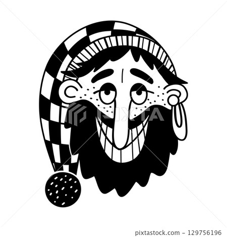 Funny Christmas gnome with bag and candy. The concept of Christmas, New Year. hand-drawn illustration 129756196