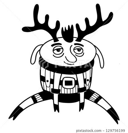 Funny Christmas deer. Christmas, New year concept. Hand drawn illustration 129756199