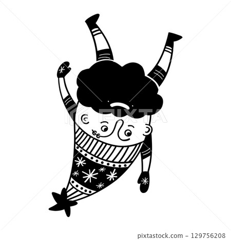 Funny Christmas gnome. Christmas, New year concept. Hand drawn illustration 129756208