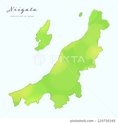 新潟縣水彩地圖。日本47個都道府縣地圖系列的一部分。 129756349