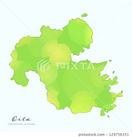 A watercolor map of Oita Prefecture. Part of the Japan 47 Prefectures Map Series. 129756351