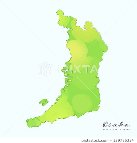 Watercolor map of Osaka Prefecture. Part of the Japan 47 Prefectures Map Series. 129756354