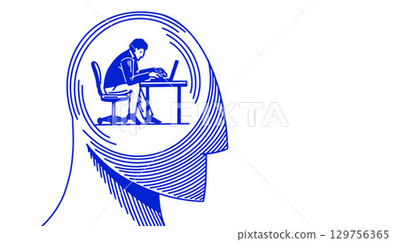 A head with a businessman sitting and working inside. Concept of creative thinking and idea 129756365