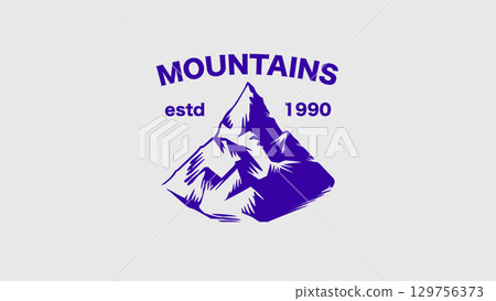 Mountain emblem or icon. Hand drawn frozen peaks for your design, water bottle, expeditions 129756373