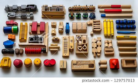 Colorful wooden blocks and parts construction toy building kit 129757013
