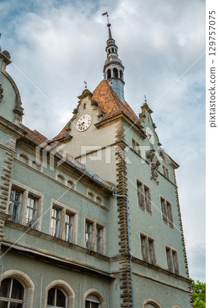 Palace of Counts Schonborn clock tower in Chynadiieve, Ukraine. Palace of Counts Schonborn clock tower in Chynadiieve, Ukraine. 129757075