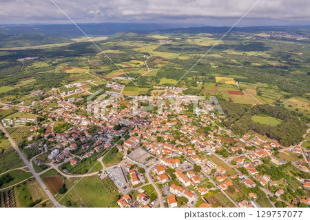 Aerial drone view of Tar, Istria, Croatia. 129757077