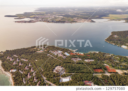 Aerial drone view of Istria coastline in Croatia. 129757080