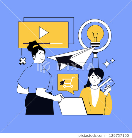 Digital content marketing concept for modern web design. People making online advertising with messages, attracting audience, making best offers for clients to getting buys. Vector illustration. Digital content marketing concept for modern web design. People making online advertising with messages, attracting audience, making best offers for clients to getting buys. Vector illustration. 129757100
