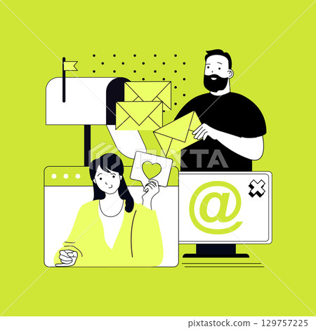 Communication concept for modern web design. People chatting online, sending emails and messages to virtual friends, getting digital letters to mailbox, sharing information. Vector illustration. Communication concept for modern web design. People chatting online, sending emails and messages to virtual friends, getting digital letters to mailbox, sharing information. Vector illustration. 129757225