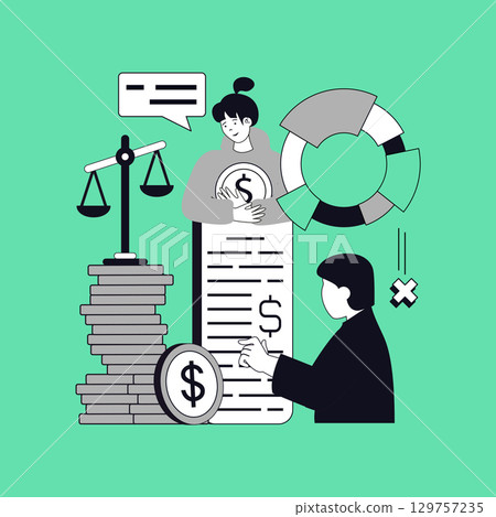 Business and finance concept for modern web design. People making financial analysis, accounting budget and bookkeeping balance, researching graphs, increase income statistic. Vector illustration. 129757235
