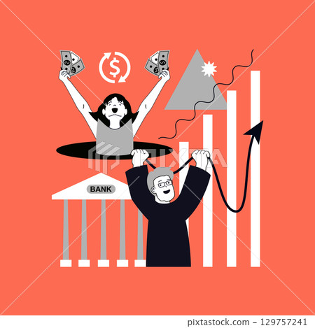 Business and finance concept for modern web design. People making financial analysis, planning success investment strategy with profit growth, working in team and earning money. Vector illustration. Business and finance concept for modern web design. People making financial analysis, planning success investment strategy with profit growth, working in team and earning money. Vector illustration. 129757241