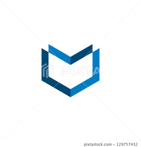 Blue Arrow Shield Line Logo Illustration Design. Vector EPS 10. 129757432