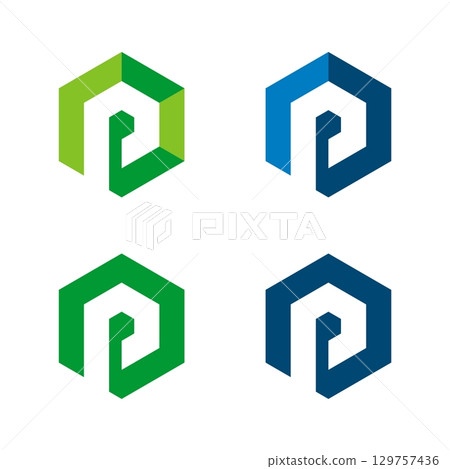 set P Letter in Hexagon Shape Logo Illustration Design. Vector EPS 10. 129757436
